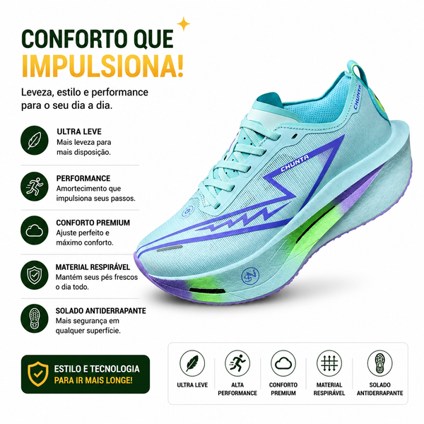 Tênis de corrida com placa de carbono, especializados para maratona.