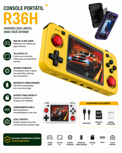 R36H ARKOS Retro Handheld Game Console Portable 64G 128G Pocket Video Player 3.5 Inch IPS Screen R36S landscape Kid Gift