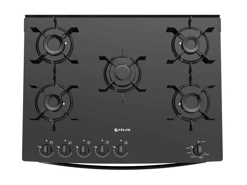 5 Hole Stove Atlas Black Glass Table Monaco Top Glass - Bivolt