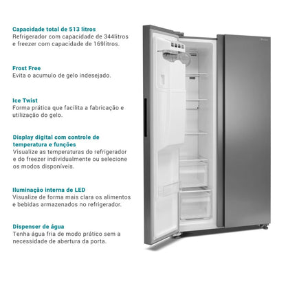 Refrigerator | Philco Frost Free Eco Invert 513L Ice and Water Dispenser Inox Refrigerator