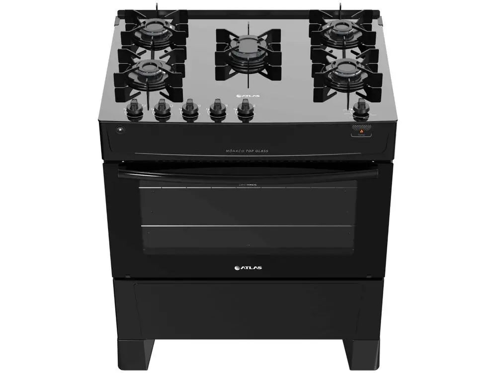 5 Hole Stove Atlas Black Glass Table Monaco Top Glass - Bivolt