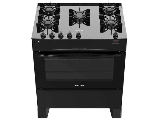 5 Hole Stove Atlas Black Glass Table Monaco Top Glass - Bivolt