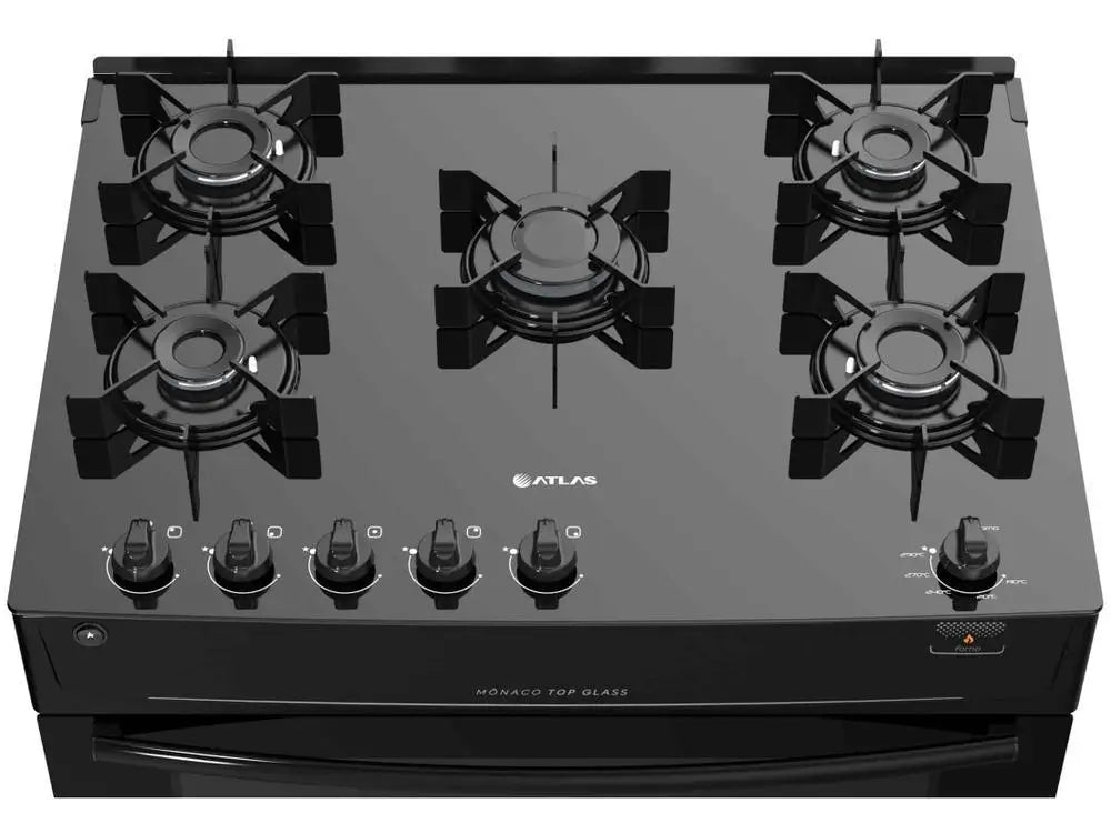 5 Hole Stove Atlas Black Glass Table Monaco Top Glass - Bivolt