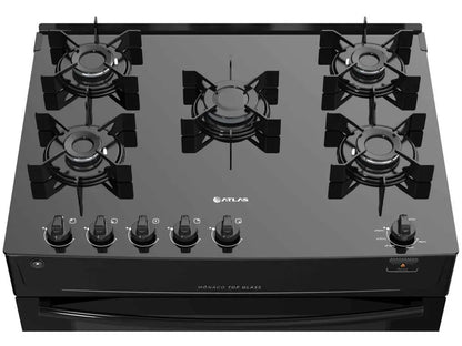 5 Hole Stove Atlas Black Glass Table Monaco Top Glass - Bivolt