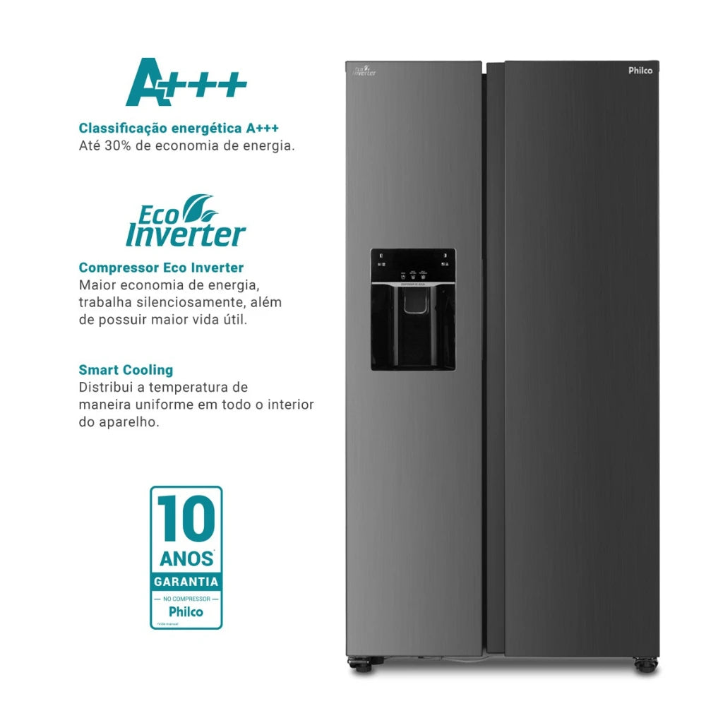 Refrigerator | Philco Frost Free Eco Invert 513L Ice and Water Dispenser Inox Refrigerator